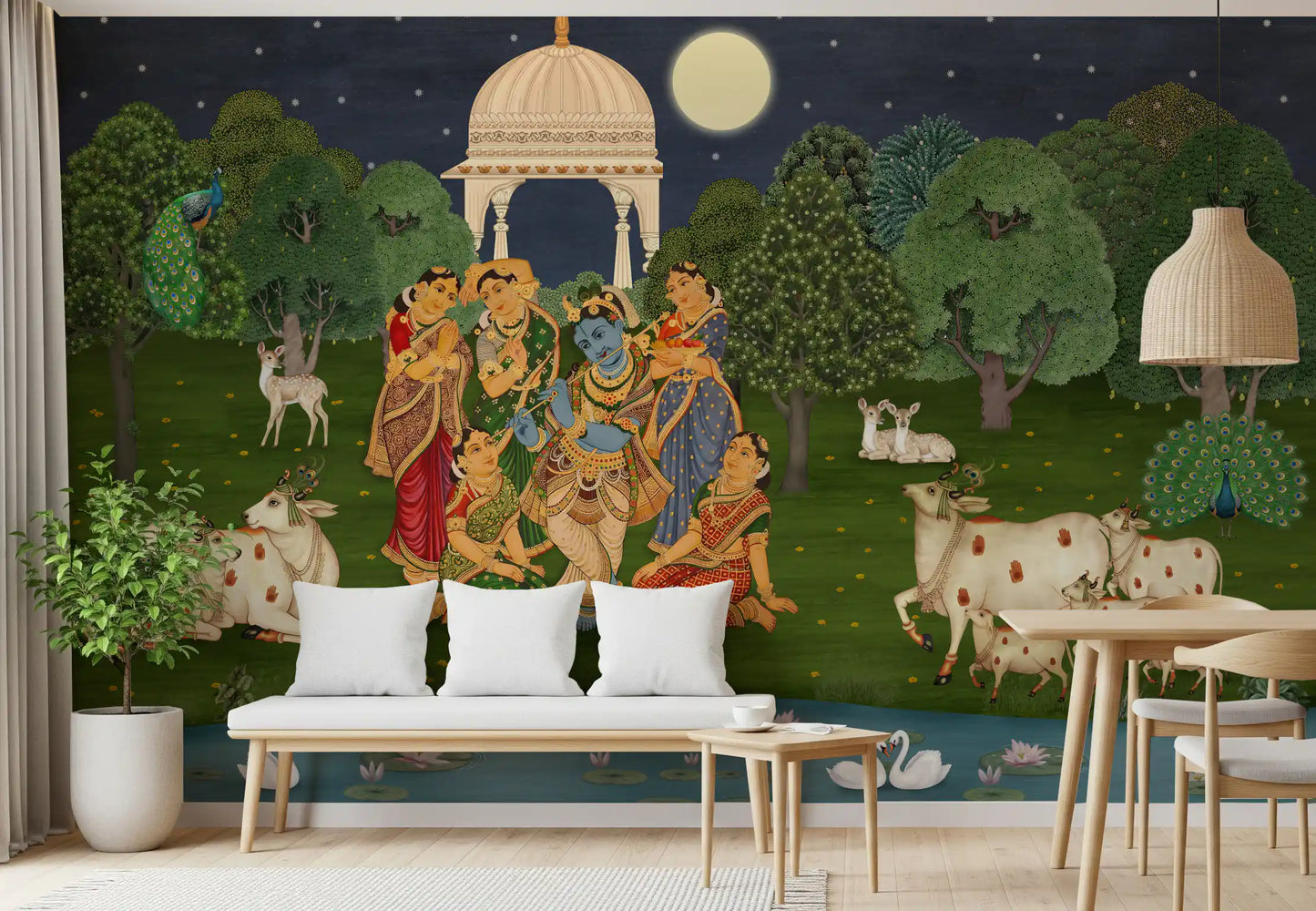 Divine Flute: Vrindavan Moonlight Wall Mural