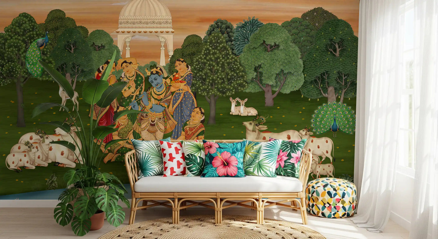 Vrindavan's Tranquil Melody Wall Mural