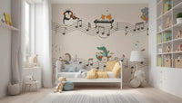 Toddler bedroom corner pairing the Harmonious Animal Band wall mural 