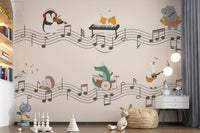 Crocodile drummer mid-beat across the panel of the Harmonious Animal Band wall mural