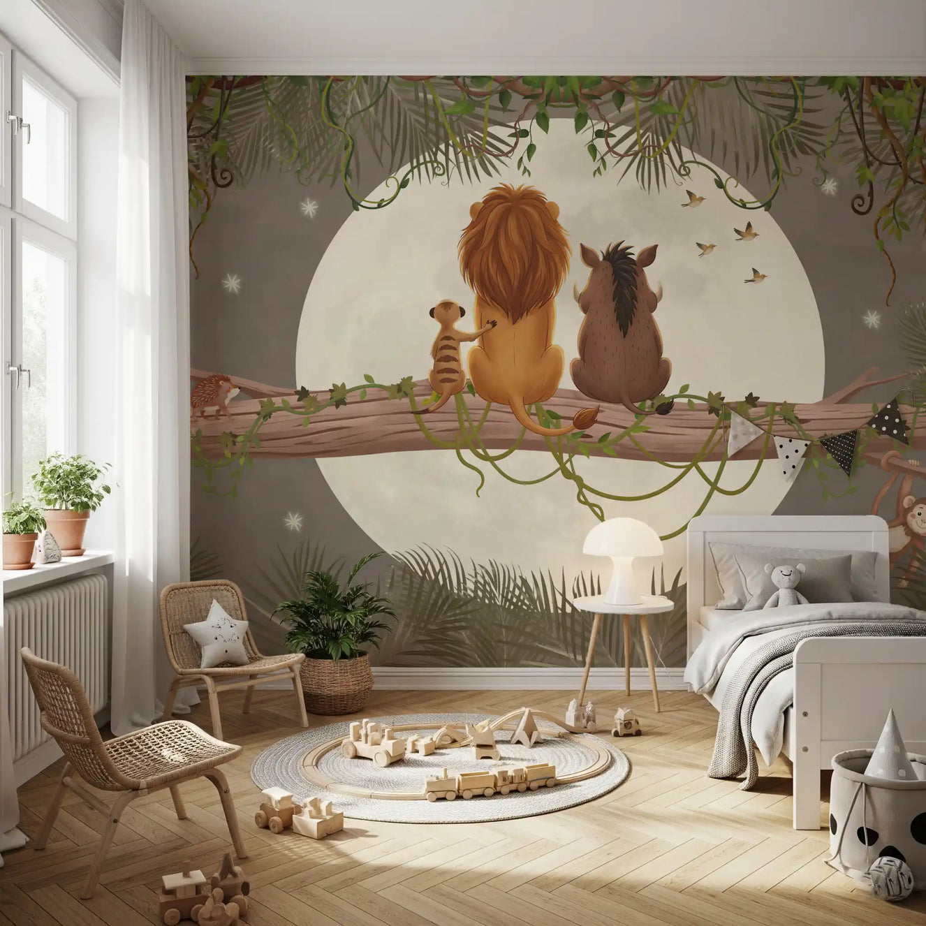 Moonlit Jungle Friends Wall Mural