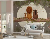Nursery corner finished in the Moonlit Jungle Friends wall mural