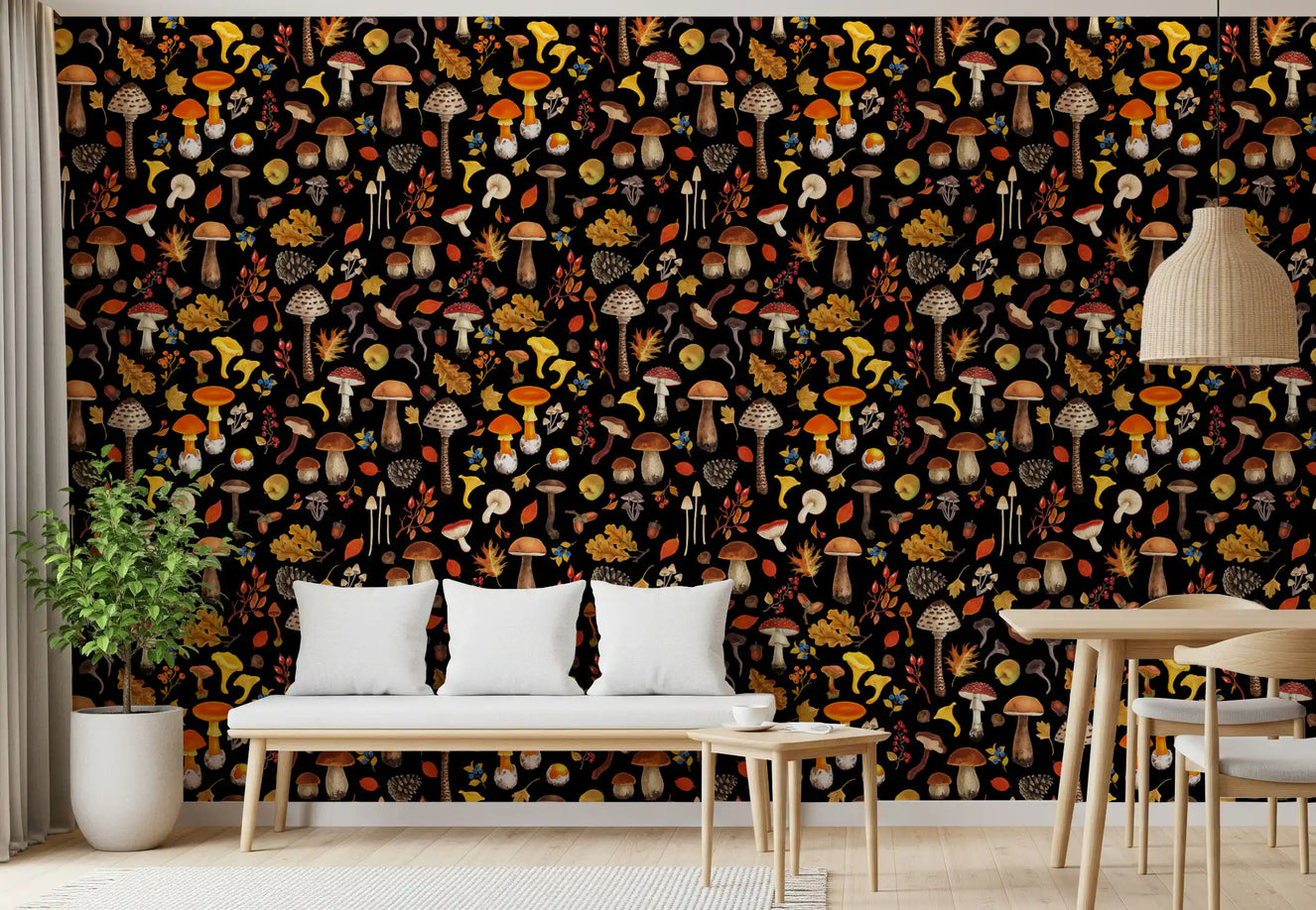 Wild mushrooms on black Wallpaper⁠