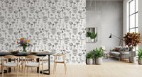 Step back and the pen-line mushrooms read like a sketchbook on Black White wallpaper.