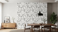 caps sit through the Dining room as Wild Mushrooms wallpaper covers the surface.
