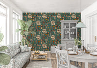 Sketch lines around each cap and stem detail this Wild Mushrooms wallpaper.