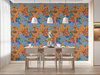 White outlines tracing every petal on this layered magnolia floral wallpaper
