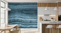 Kitchen-dining area lined with the Deep Azure Strata wall mural 