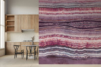 Stacked crimson, amethyst and plum form the banded Strata wall mural.