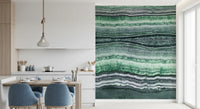 Horizontal emerald and ivory bands flow across the Jade Veins wall mural.
