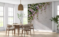 Dusty blush florals meet weathered ivory backdrop in this Blush Vines wall mural