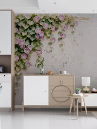 a Kitchen corner area, the Blush Vines Rustic Charm wall mural opens overhead