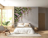 Bedroom area carries climbing vines along this Rustic Charm wall mural