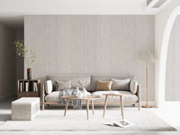 Neutral wash from the Vertical Linen Serenity Wallpaper out a living room