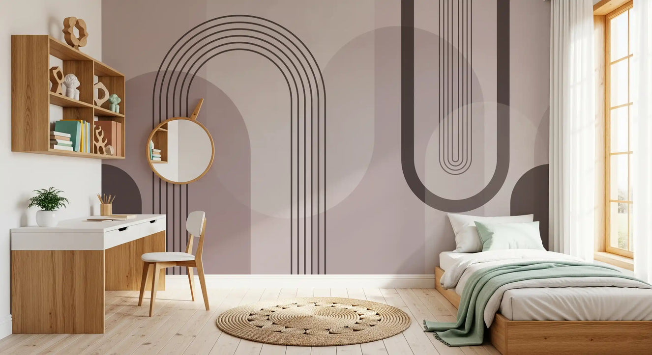 Geometric Harmony in Mauve Wall Mural