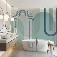 Sage ovals and dusty blue ribs pattern this Geometry arches wall mural
