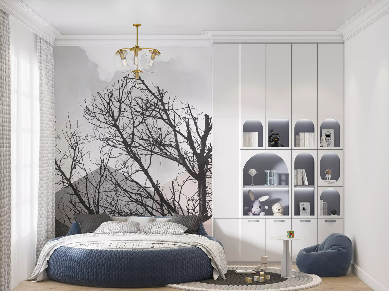 Blush Horizon: Geometric Forest Wall Mural
