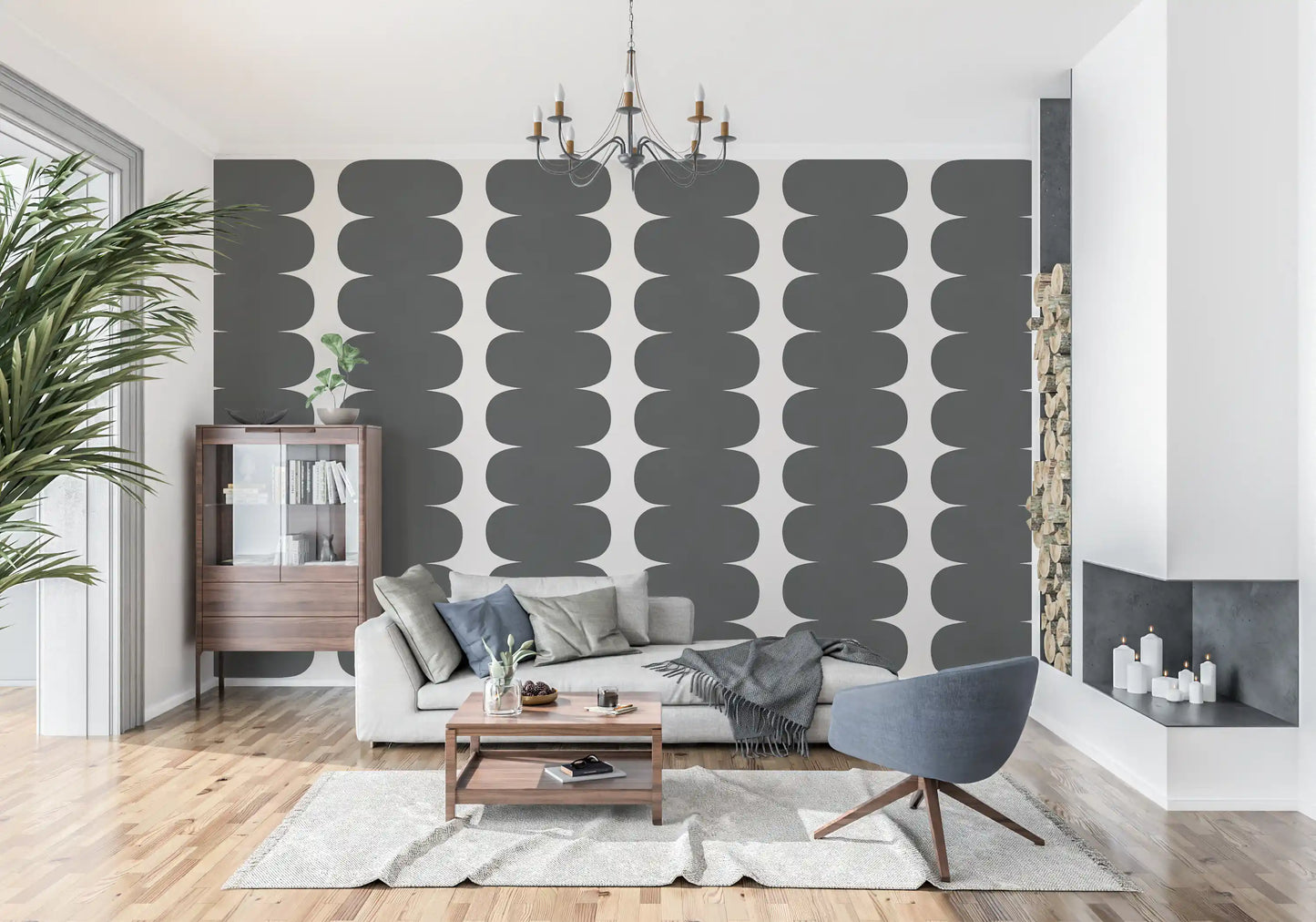 Minimalist Grey Wavy Columns Wall Mural