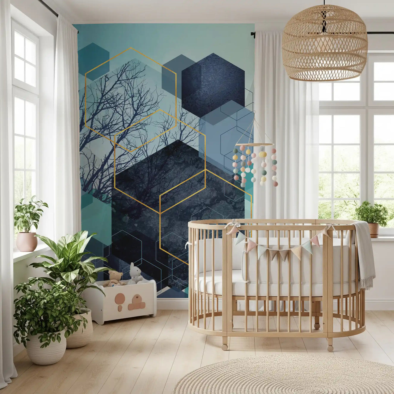 Golden Hexagon Nature Blend Wall Mural