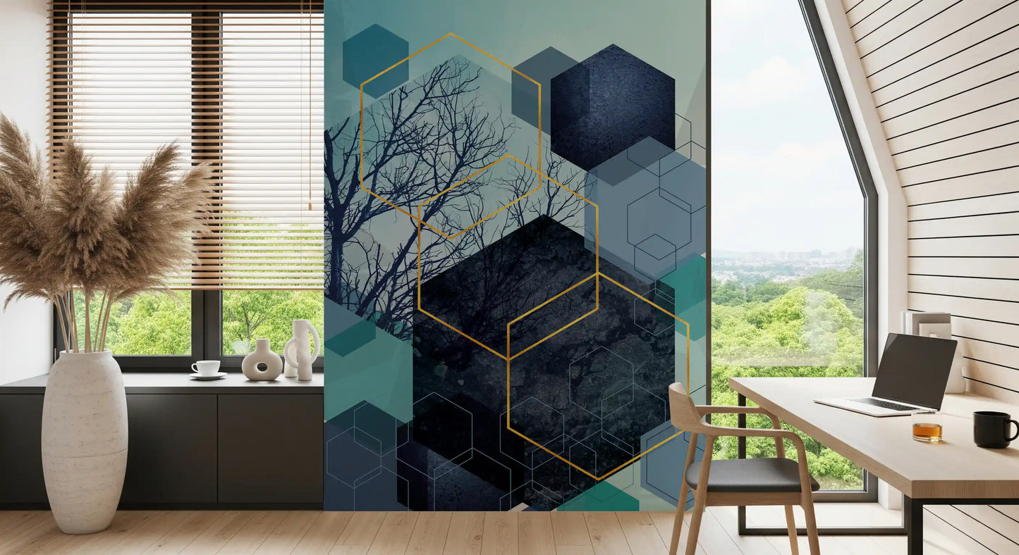 Golden Hexagon Nature Blend Wall Mural