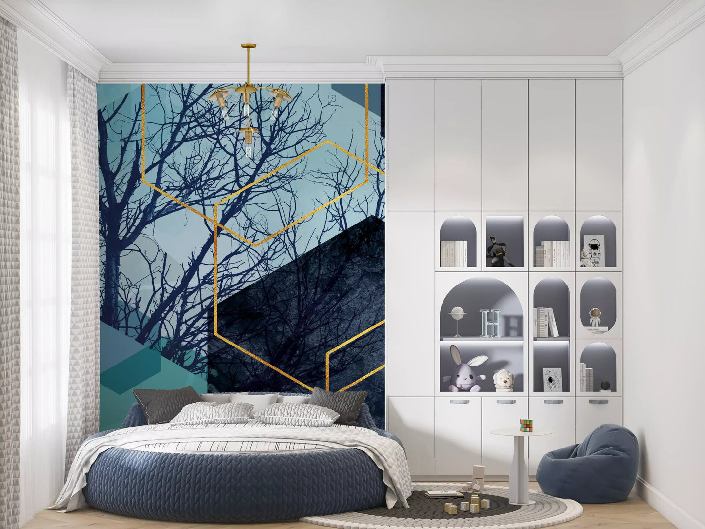 Golden Hexagon Nature Blend Wall Mural