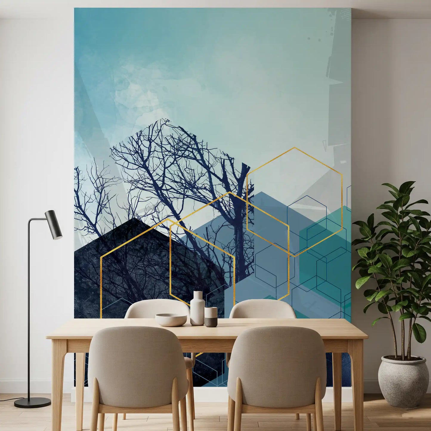 Gilded Forest Geometry Wall Mural
