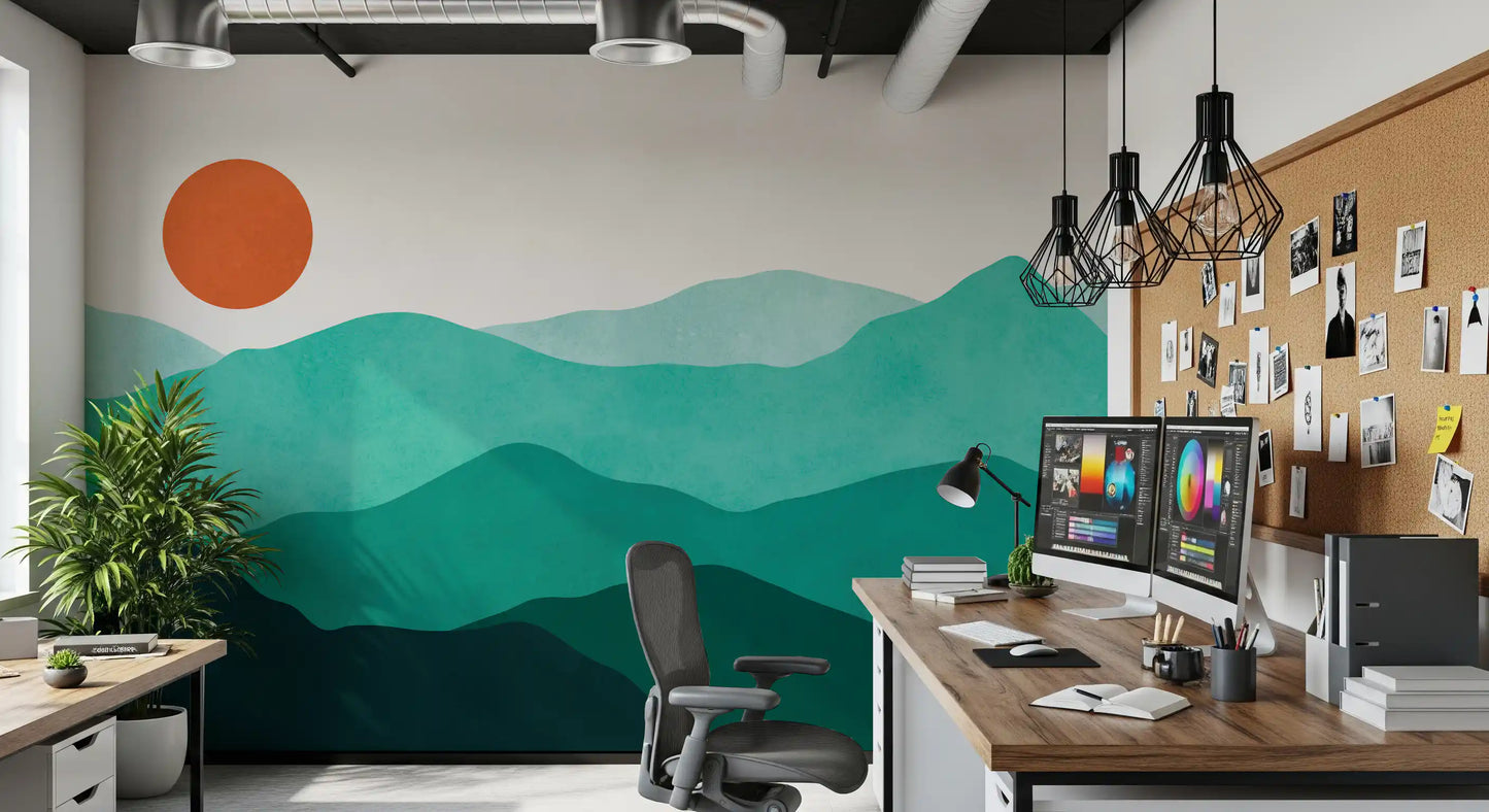 Teal Horizon Peaks Wall Mural