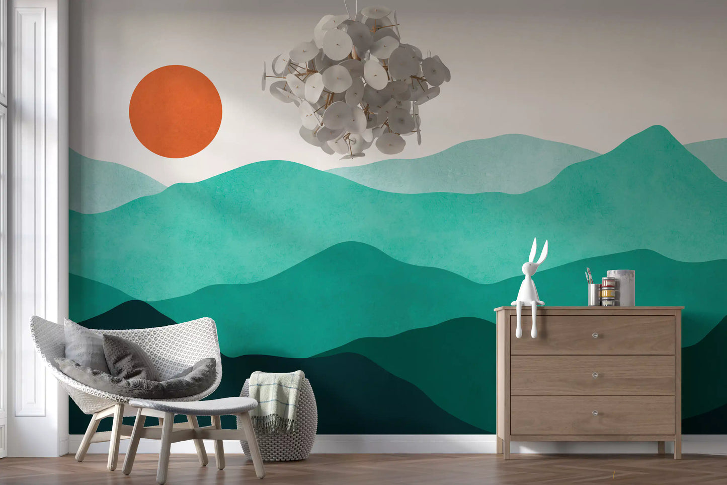 Teal Horizon Peaks Wall Mural