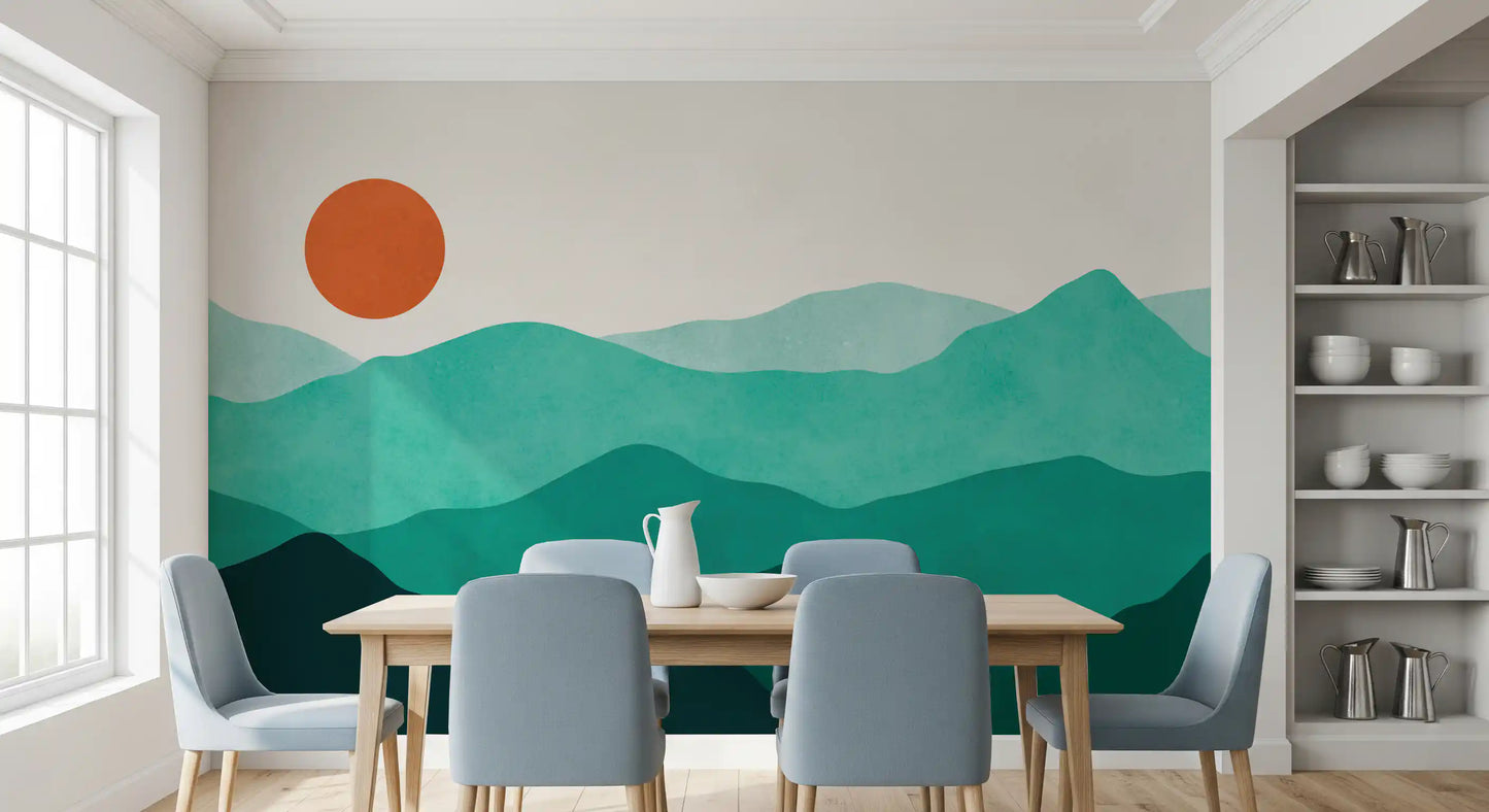 Teal Horizon Peaks Wall Mural