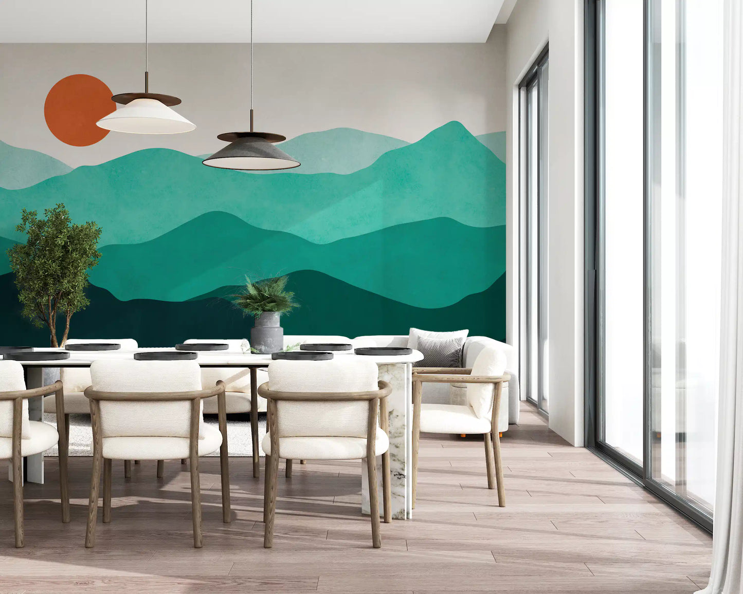 Teal Horizon Peaks Wall Mural