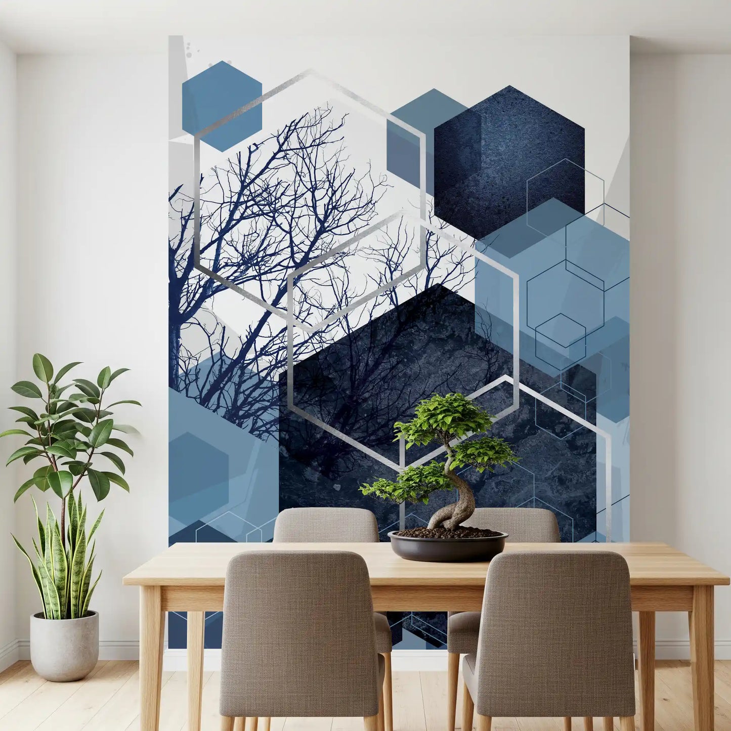 Indigo Hexagon Horizon Wall Mural