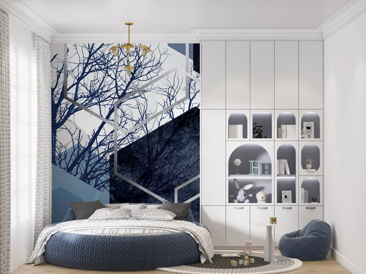 Indigo Hexagon Horizon Wall Mural