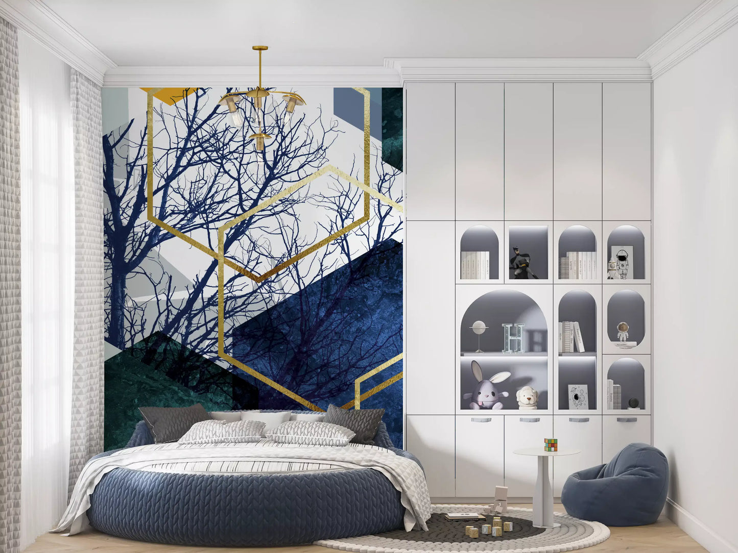 Golden Branch Geometry Wall Mural