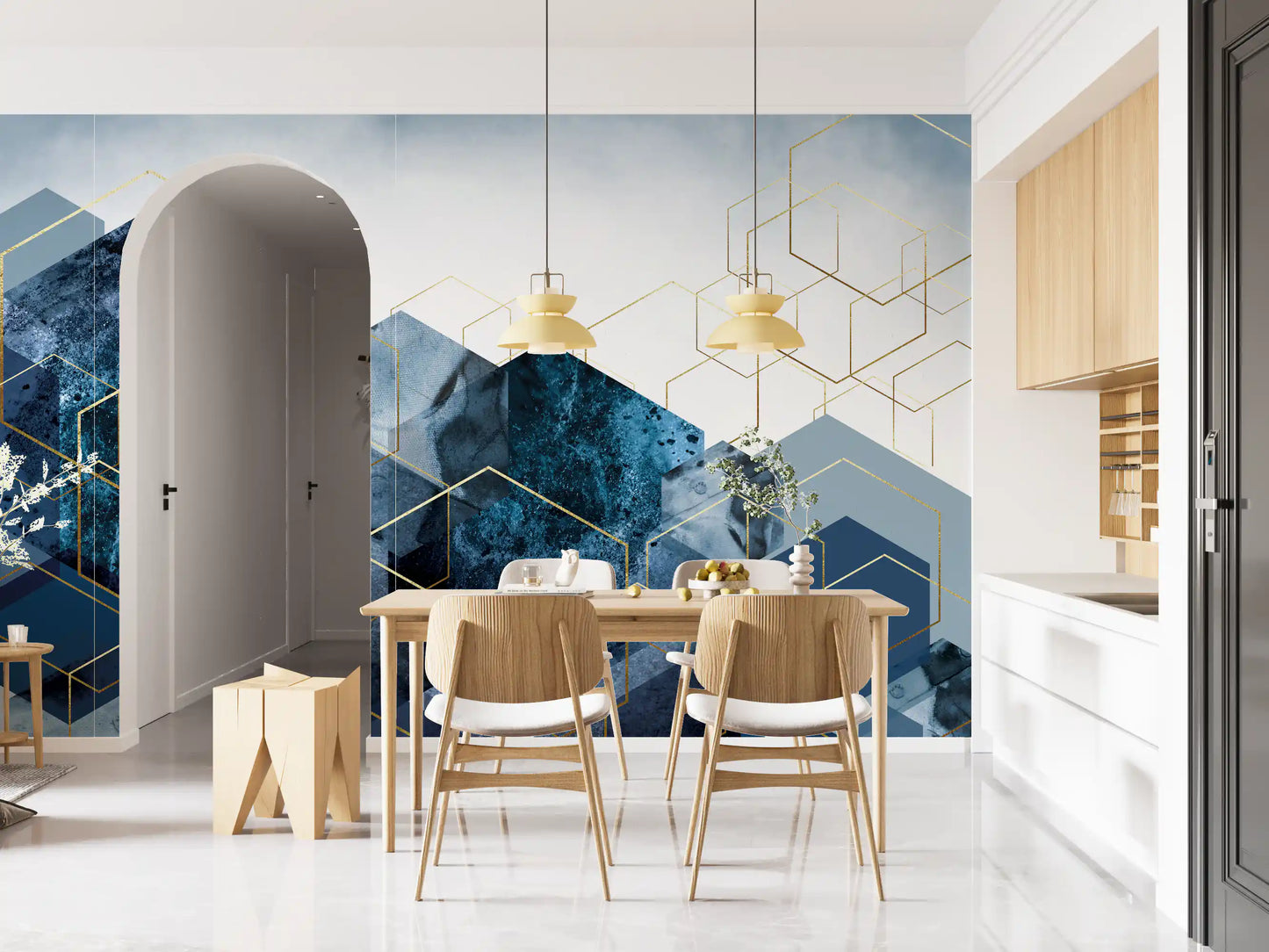 Golden Hexagon Cascade Wall Mural