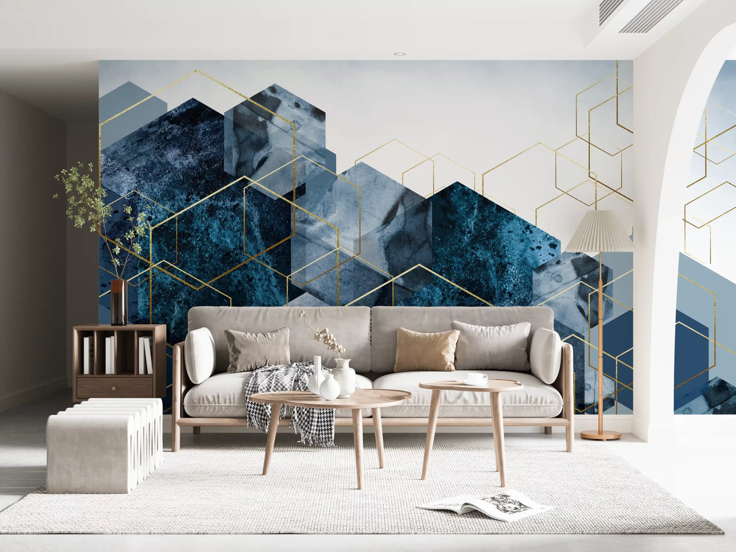 Golden Hexagon Cascade Wall Mural