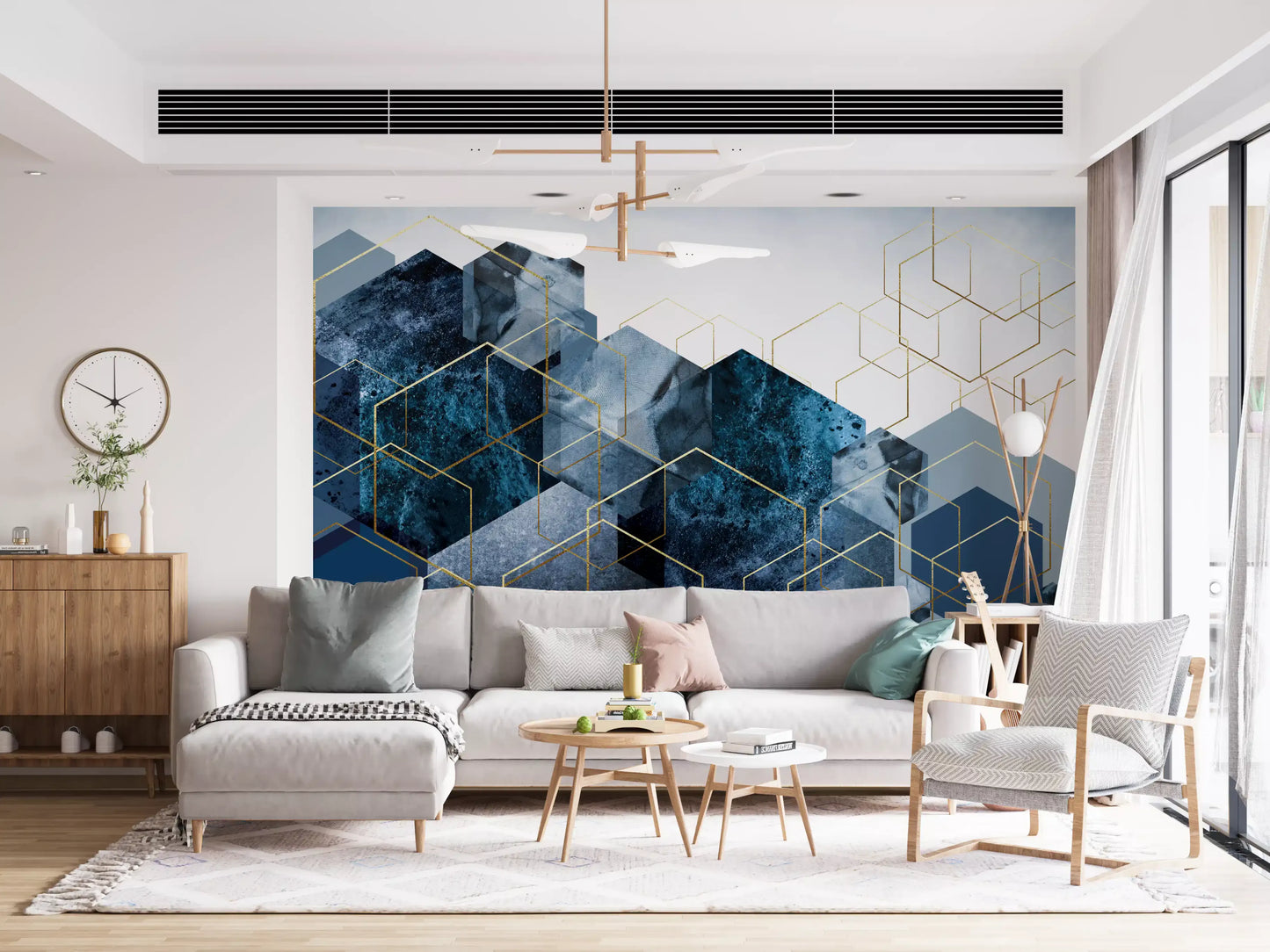 Golden Hexagon Cascade Wall Mural