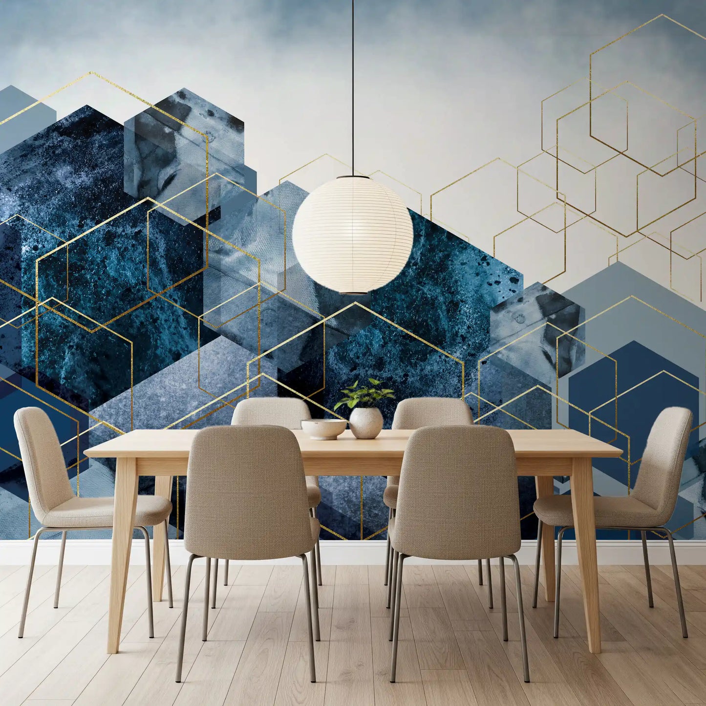 Golden Hexagon Cascade Wall Mural