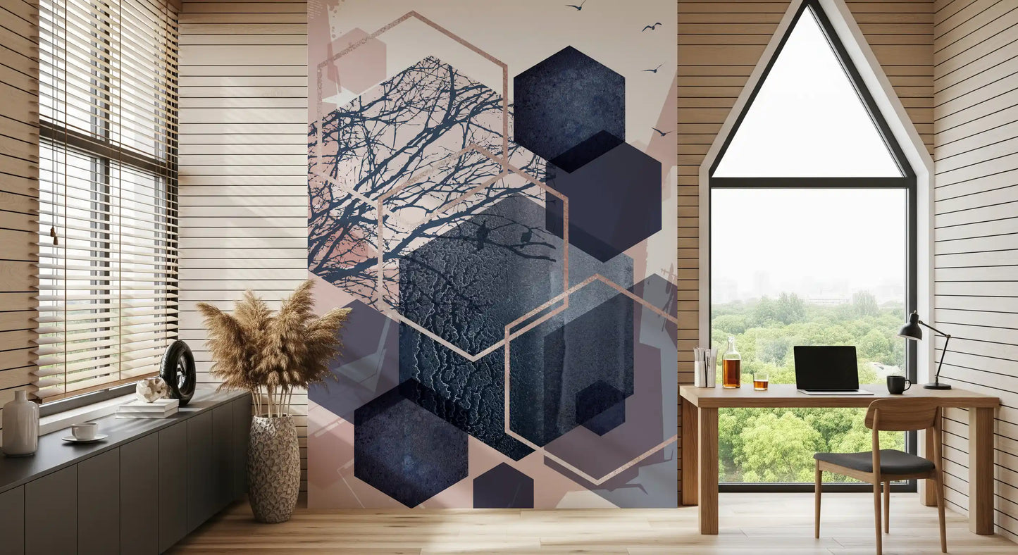 Geometric Forest Flight Wall Mural