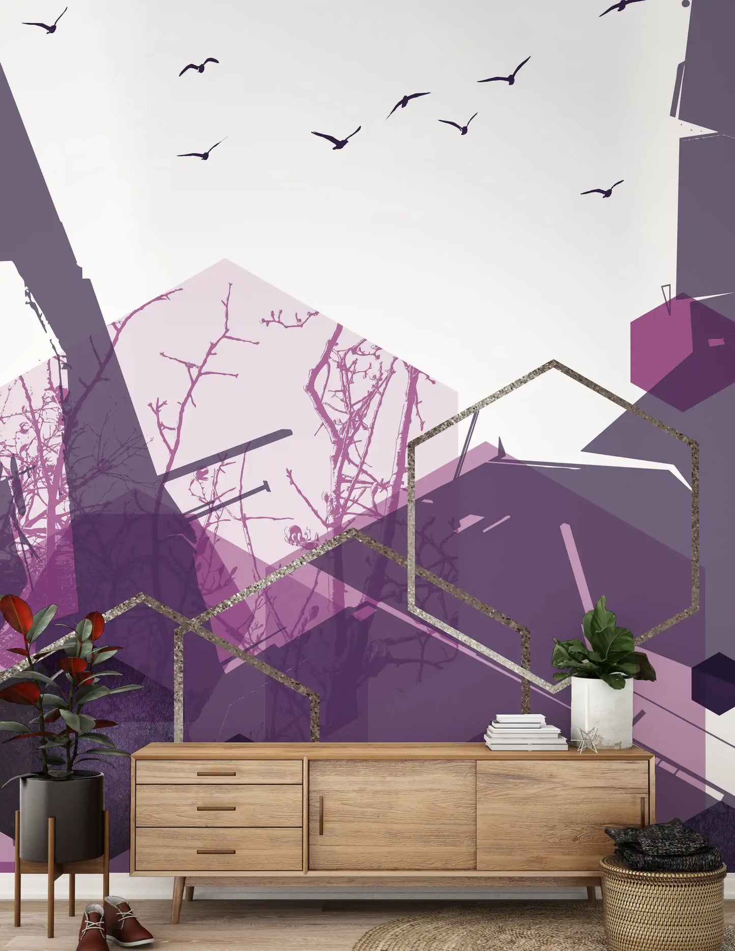 Amethyst Sky: Geometric Flight 2 Wall Mural