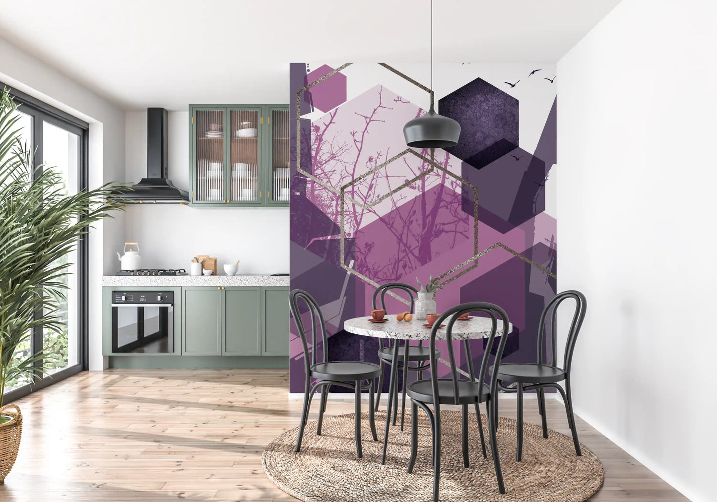Amethyst Sky: Geometric Flight Wall Mural