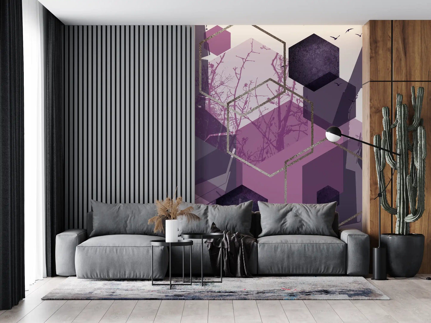 Amethyst Sky: Geometric Flight Wall Mural