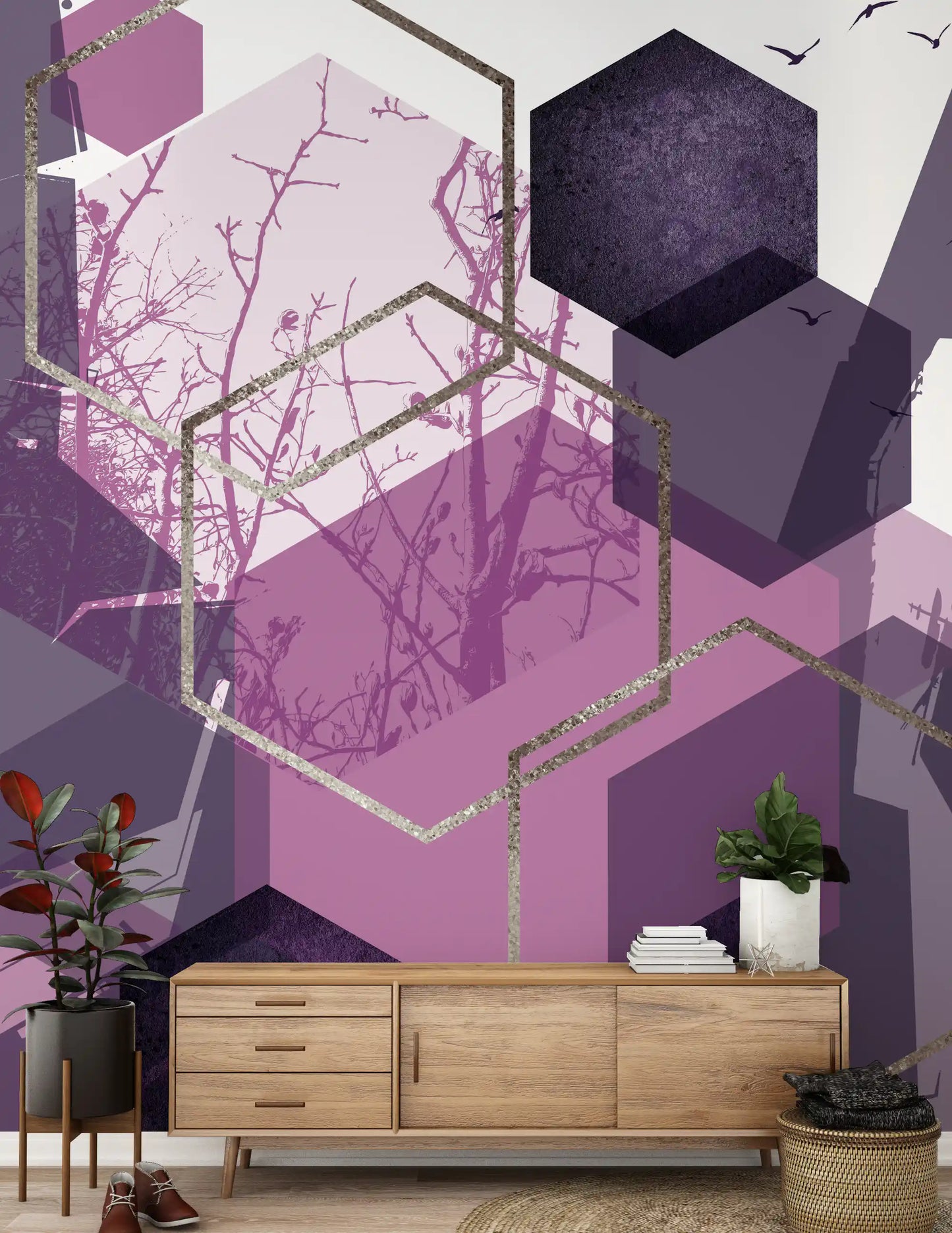 Amethyst Sky: Geometric Flight Wall Mural