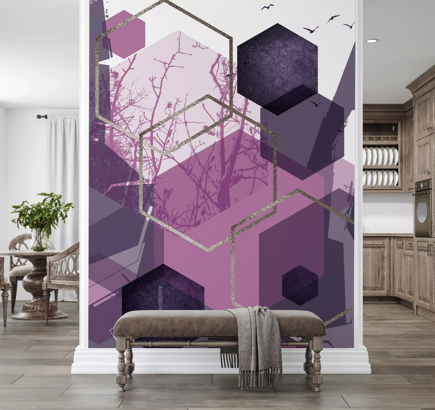 Amethyst Sky: Geometric Flight Wall Mural