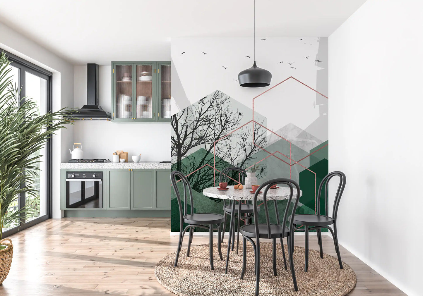 Emerald Hexagon Vista Wall Mural