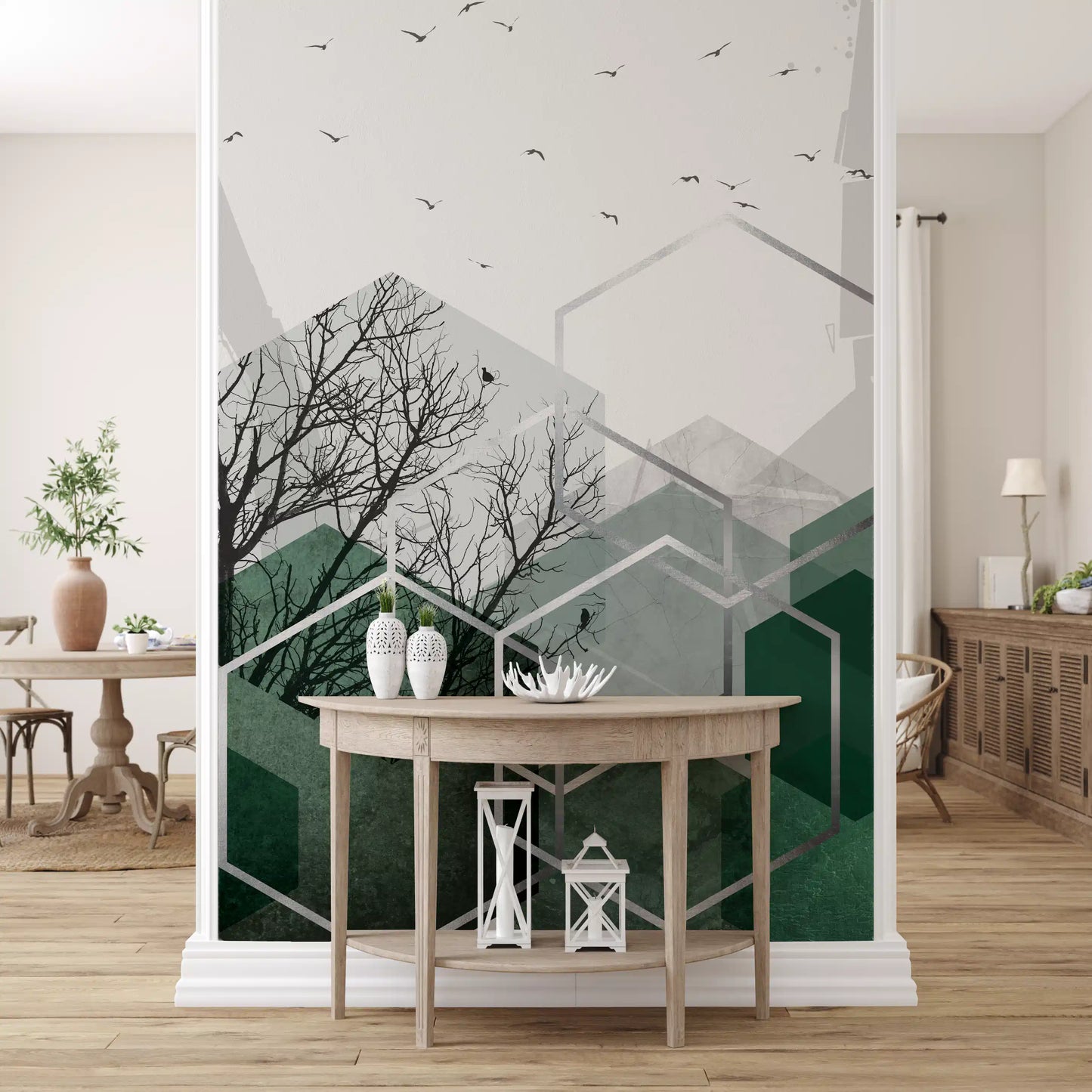 Geometric Canopy Birds Wall Mural