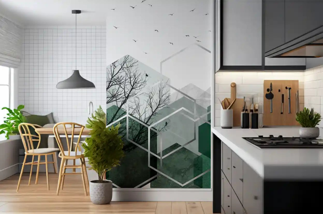 Geometric Canopy Birds Wall Mural