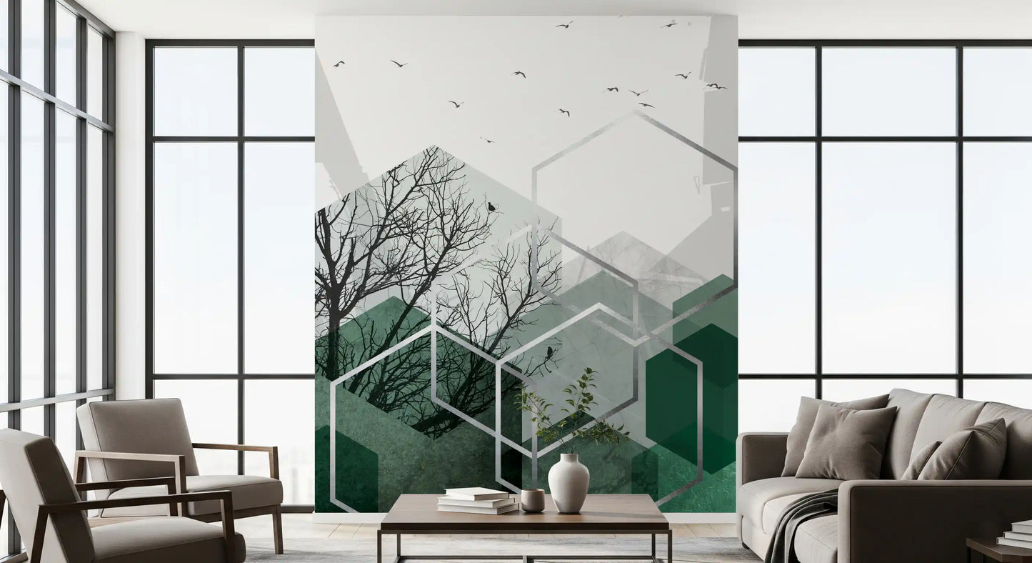 Geometric Canopy Birds Wall Mural