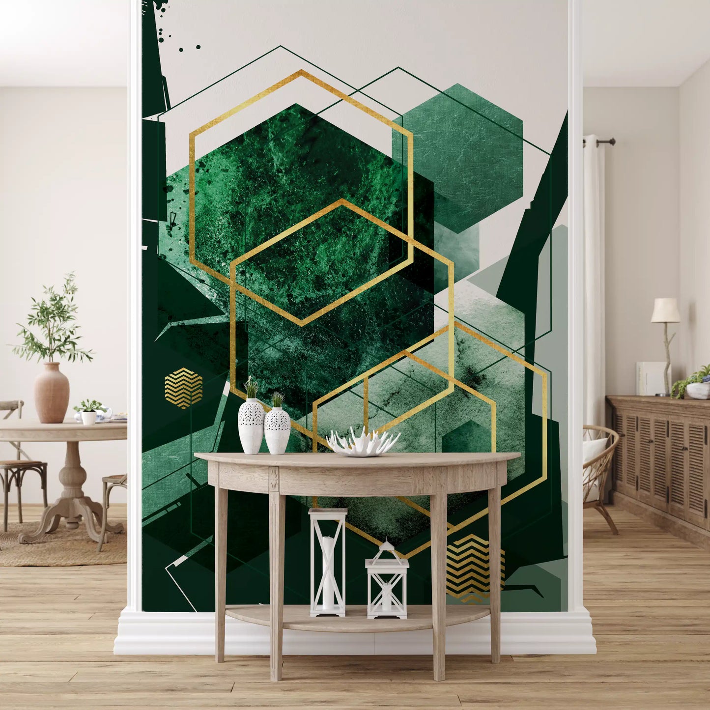 Verdant Hexagon Glamour Wall Mural