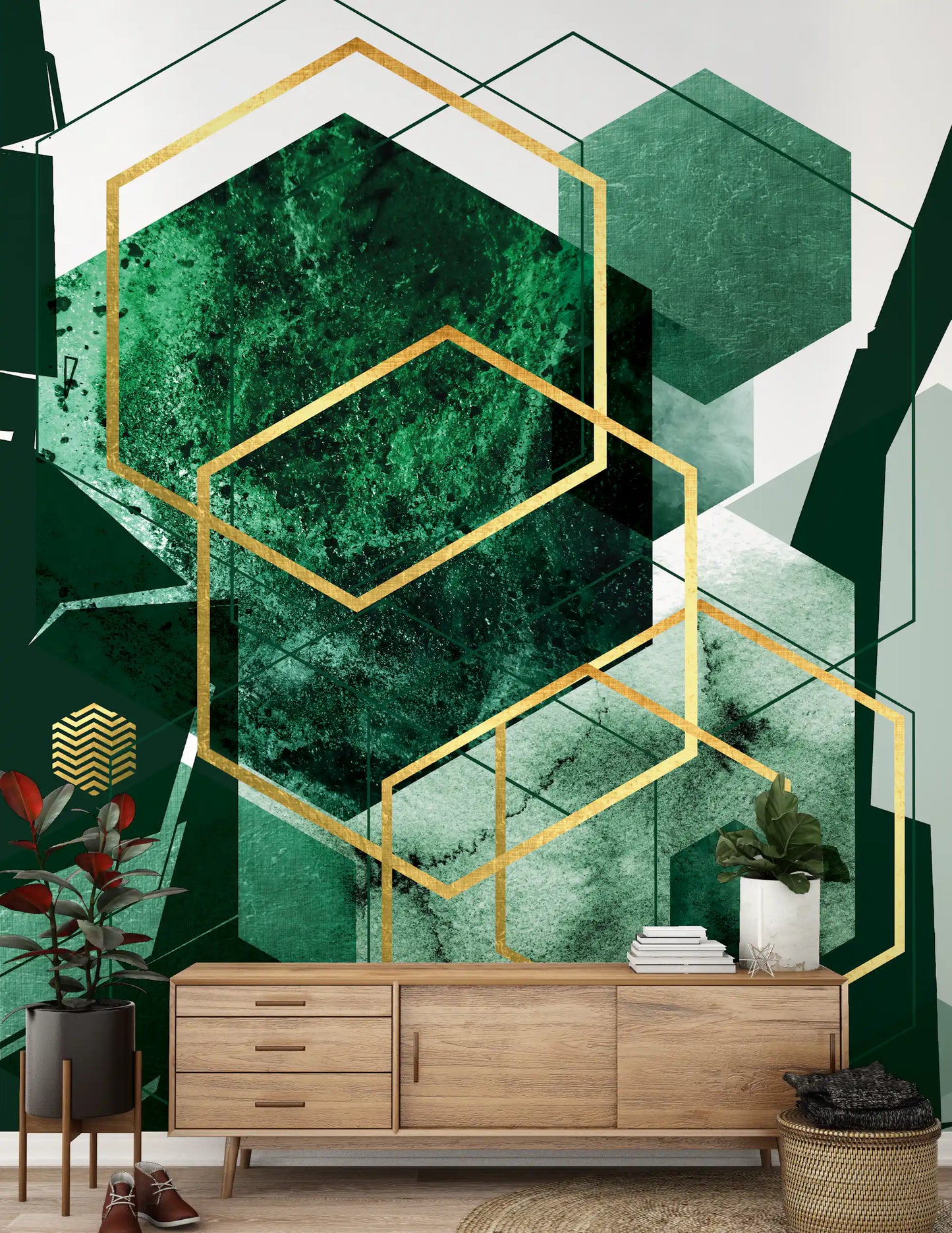 Verdant Hexagon Glamour Wall Mural