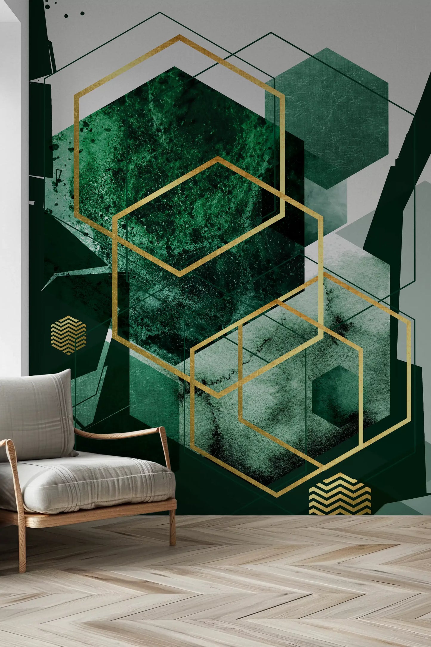 Verdant Hexagon Glamour Wall Mural